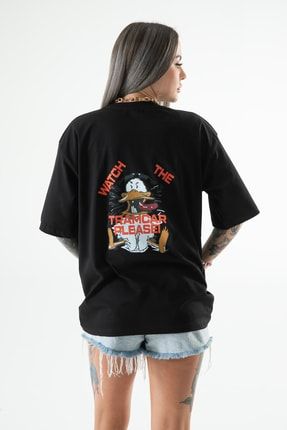 Baskılı Oversize Penye T-shirt ördek-1