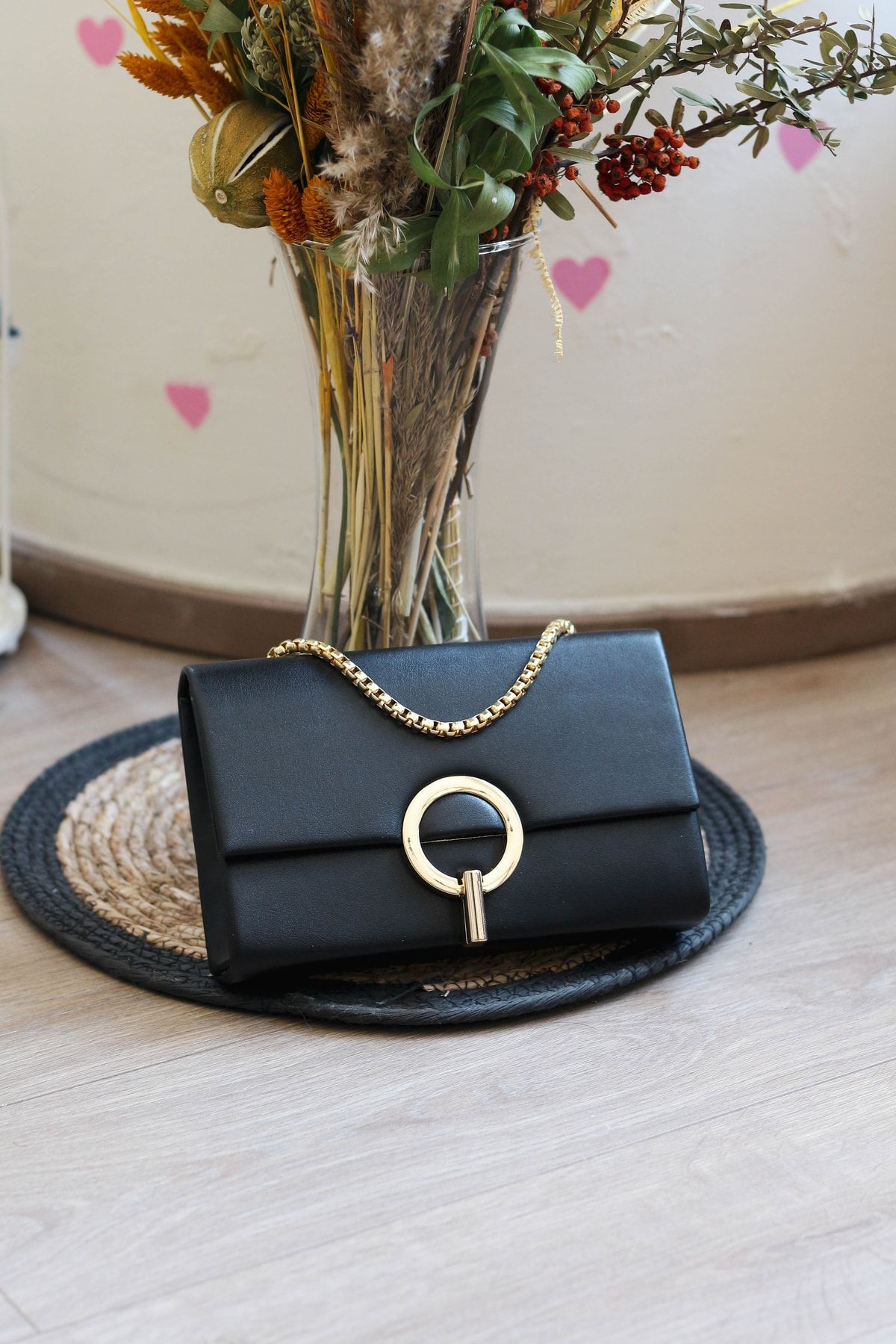 Black round sales handbag