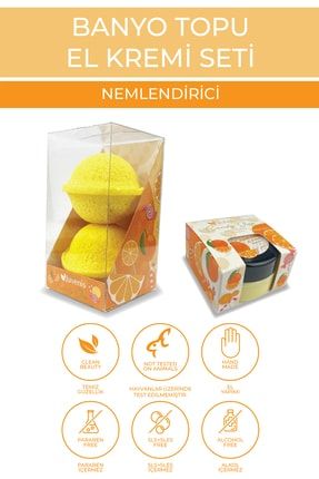 Yoğun Nemlendirici Cilt Yatıştırıcı Ve Besleyici Portakal Aromalı 2'li Banyo Topu El Kremi Seti CandyShop-PortakallıKremSeti