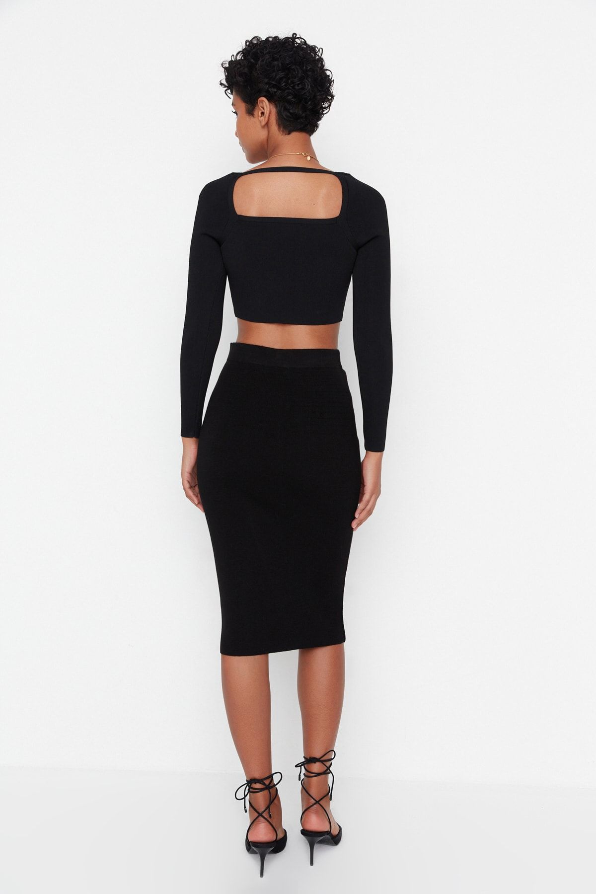Trendyol Collection-Black Midi Pencil Knitwear Skirt TWOAW20DU0006 5