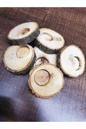 Ağaç Kütük Doğal Odun Tealight Mumluk Oval Küçük Yandan Delikli 25 Adet Nsjbskjvs8