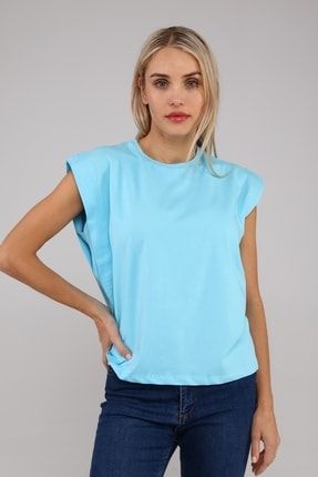 Turkuaz Kolsuz Basic Örme T-shirt 0110