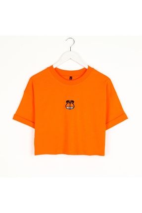 Garfield Nakışlı Turuncu Kemer Boy Oversize T-shirt ANM-0088