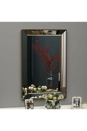 Dekoratif Tekli Ayna Çerçeveli Dekoratif Salon Ofis Duvar Aynası 50x75 Altın KCS1081