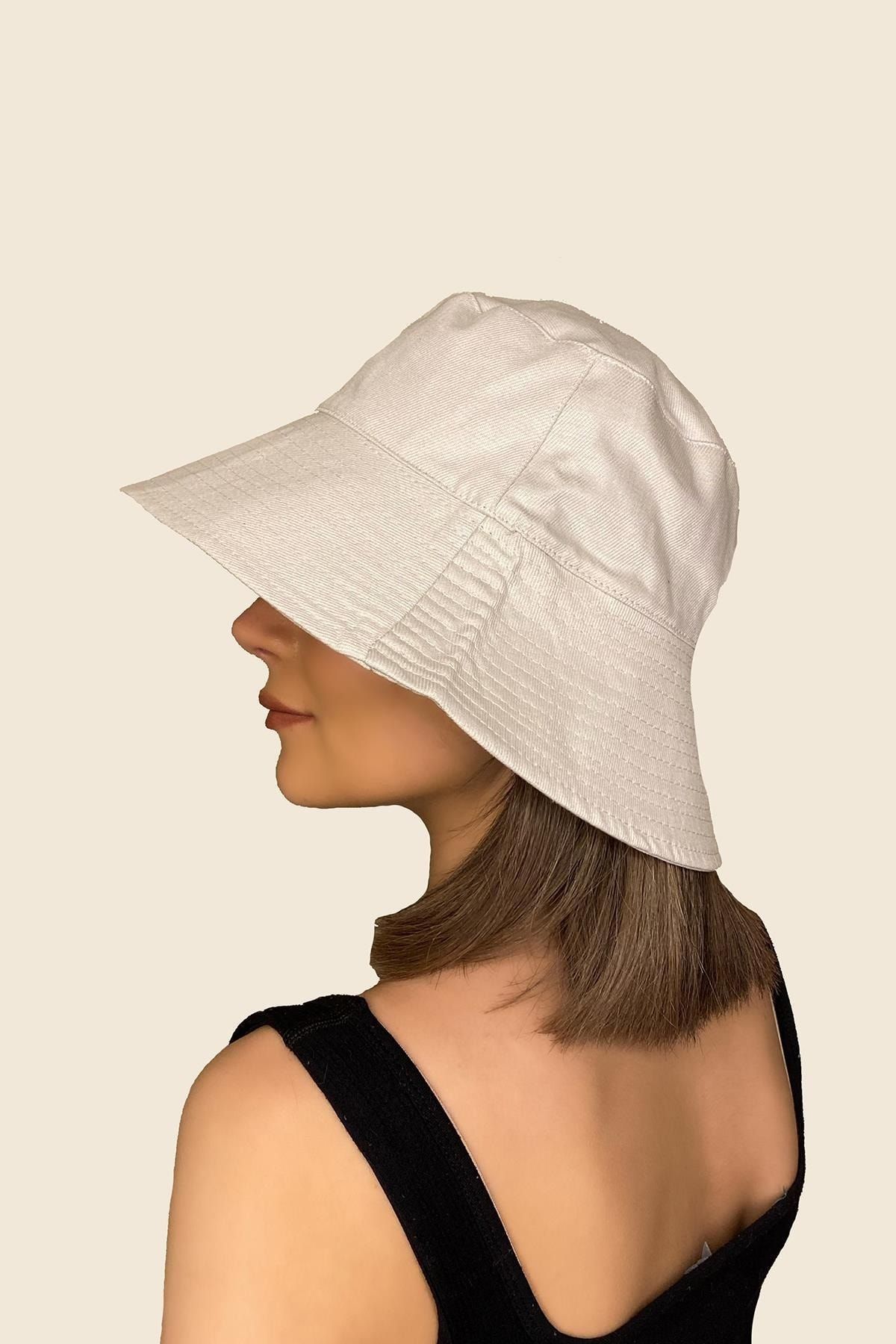 14285 Geniş Siperli Ekru Bucket Şapka