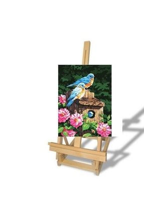 Sayılarla Boyama Seti 40x50 Cm Çerçeveli Masa Üstü Şövale Ile Birlikte: Mavi Kuşlar Ve Çiçekler Ş-487