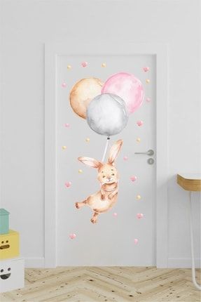 Balonlar Ve Tavşan Kapı Stickerı - Kalp Ve Puantiyeli k771