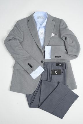 Blazer Ceket Çizgili Gömlek Kumaş Pantolon (3lü Kombin) MSTKM-177