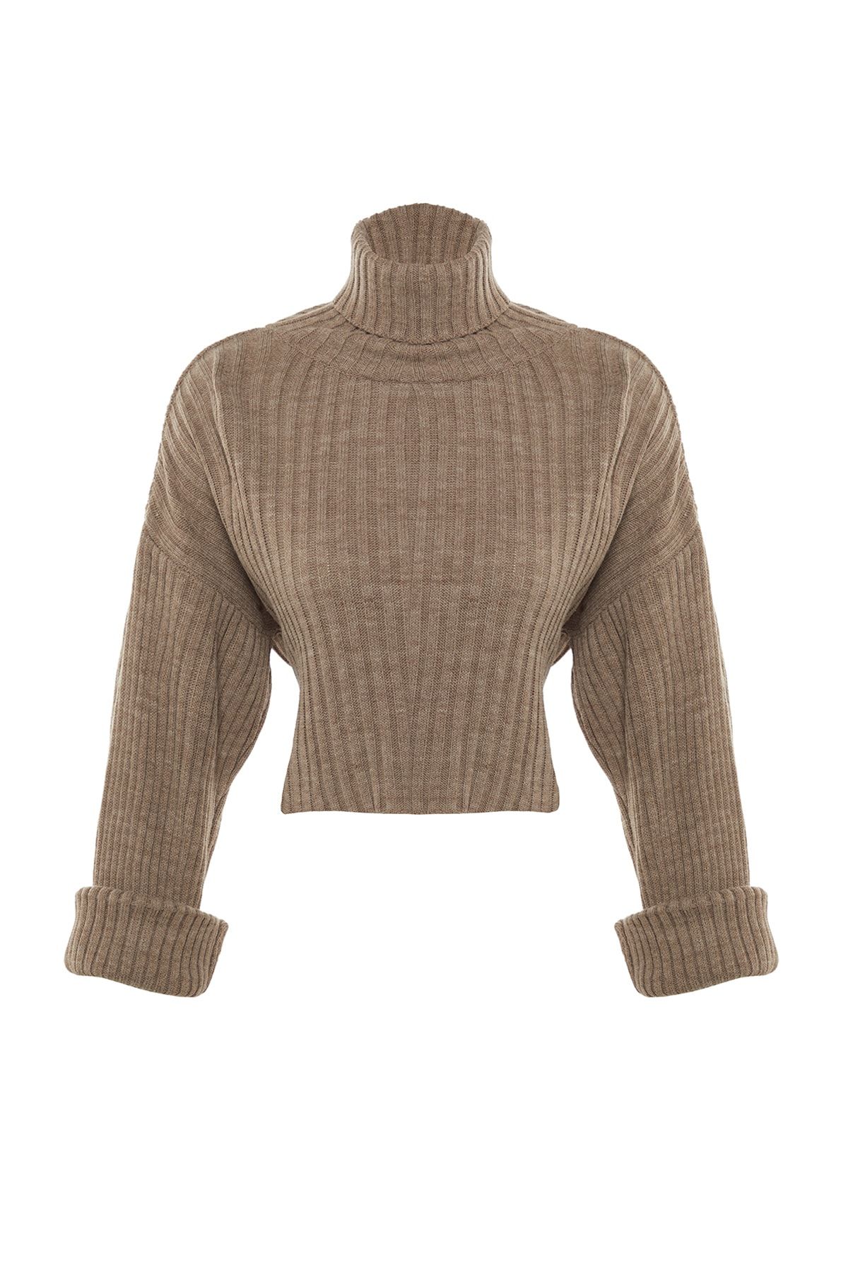 Trendyol Collection-Brauner kurzer Basic-Strickpullover TWOAW22KZ0223 8