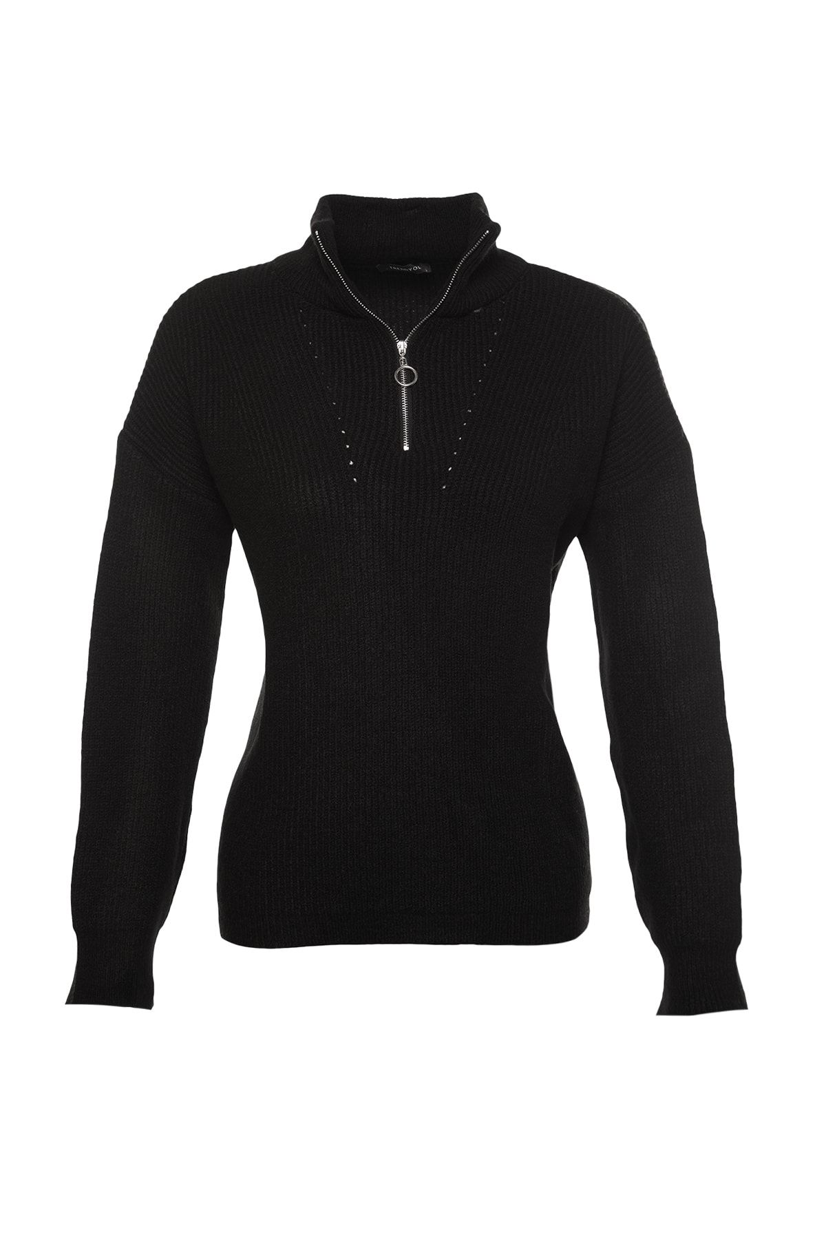 Trendyol Collection-Schwarzer, weicher, strukturierter Strickpullover mit Reißverschluss TWOAW20XS0009 9