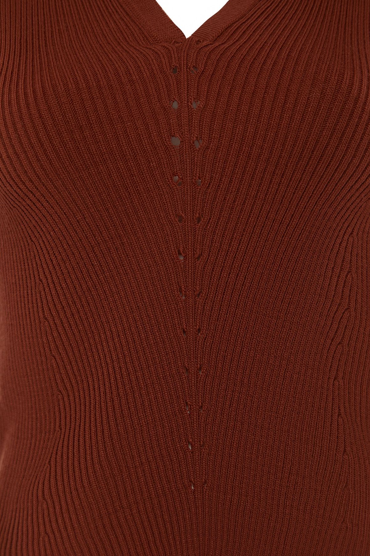 Trendyol Collection-Brązowy sweter z kołnierzykiem i dzianinowym wzorem 12
