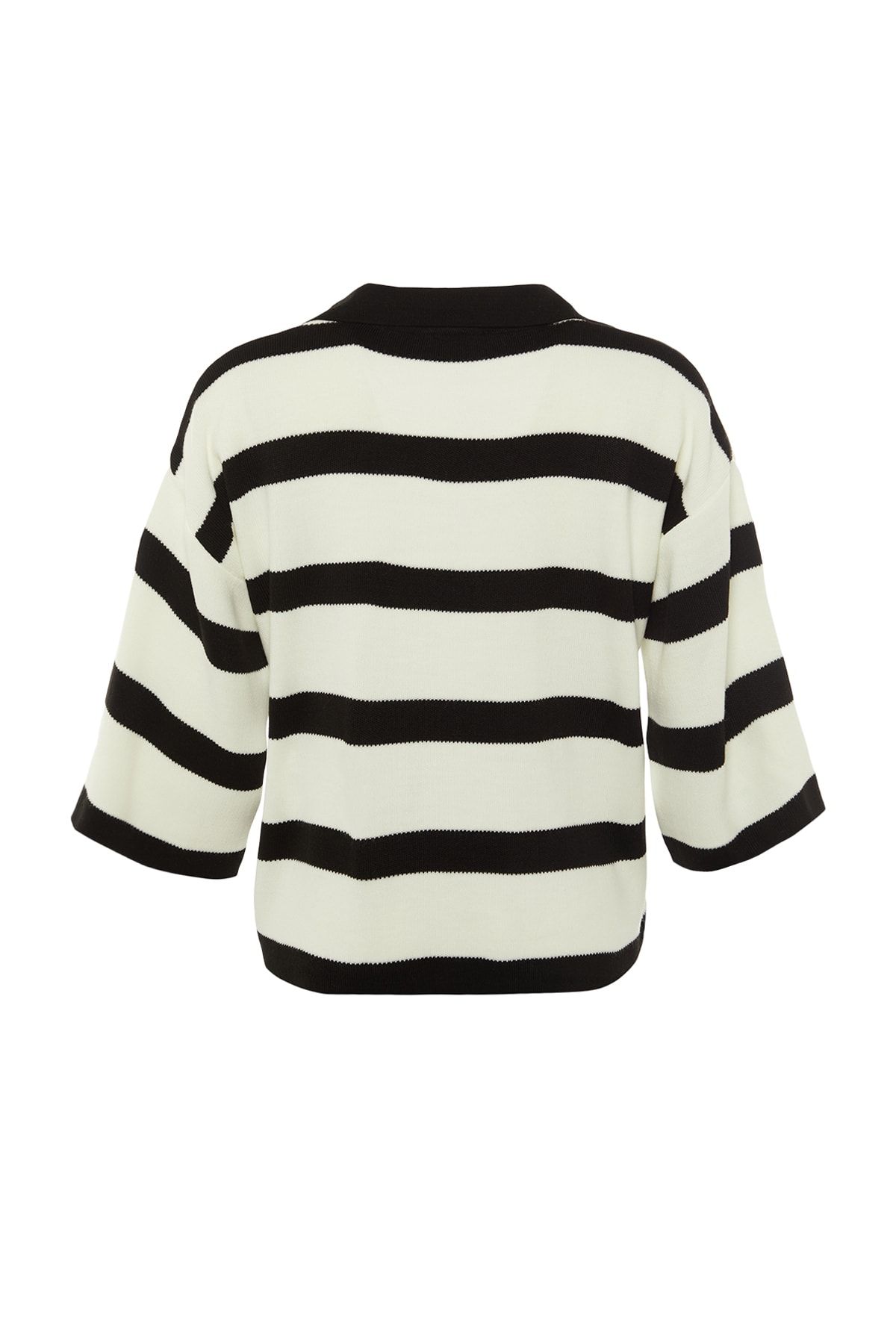 Trendyol Collection-Schwarz gestreifter Strickpullover mit Polokragen – TWOAW23BZ00001 8
