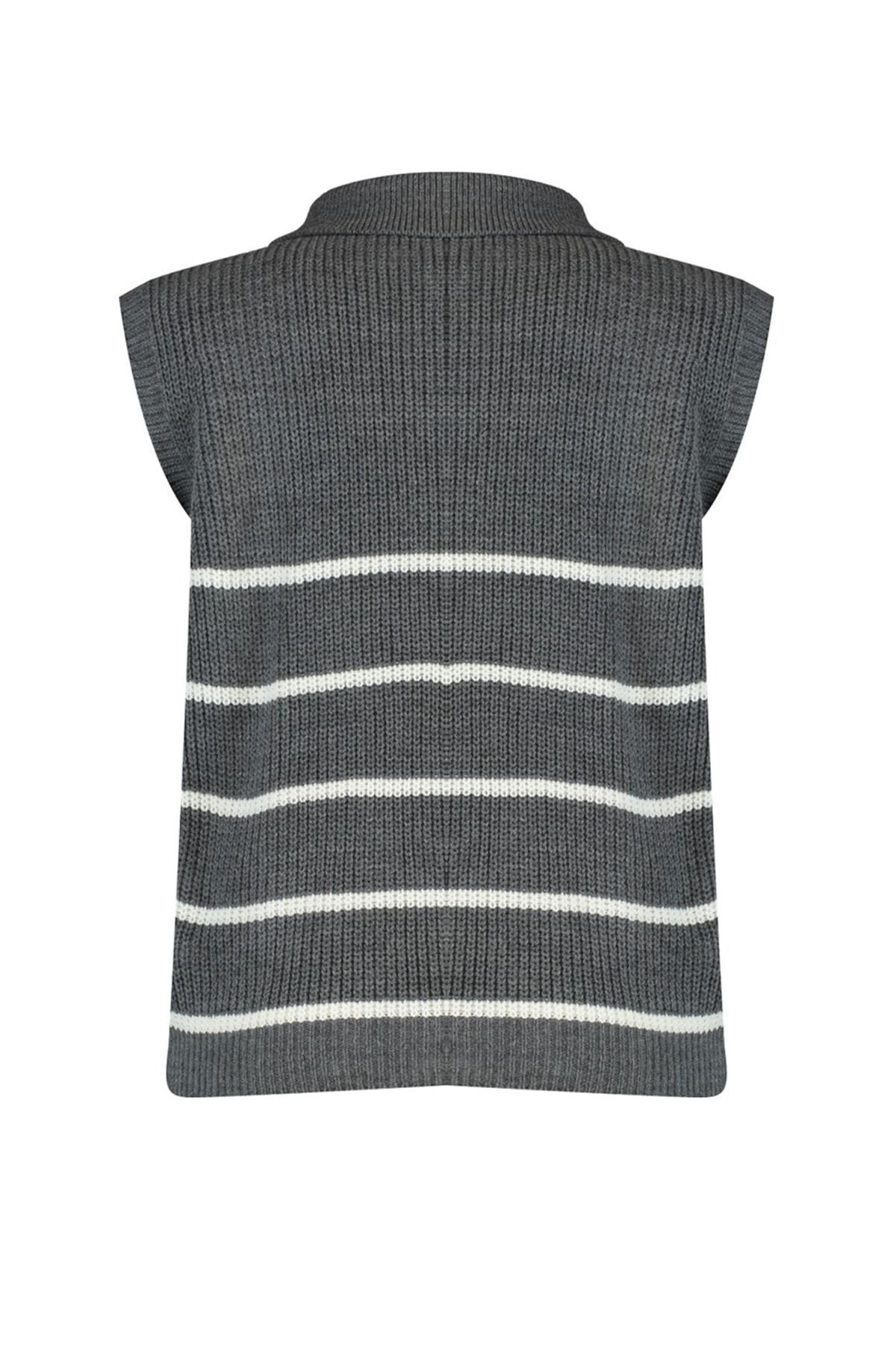 Trendyol Collection-Anthrazitfarbener Strick-Saugnapf mit Streifen und Reißverschluss TWOAW23SV0007 6