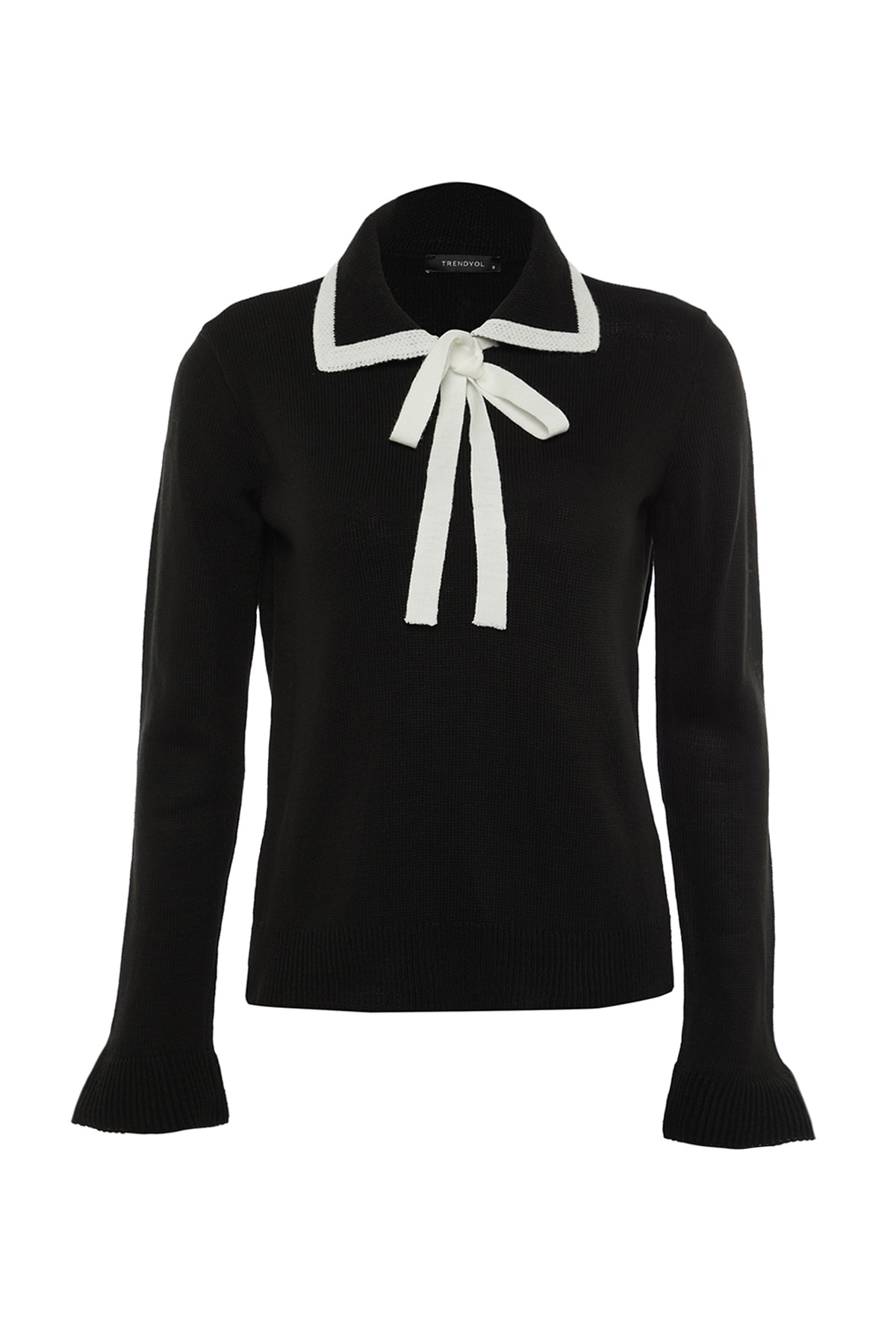 Trendyolmilla  Siyah Renk Bloklu Kurdele/Fiyonk Detaylı Triko Kazak TWOAW23KZ0039 - Görsel 8