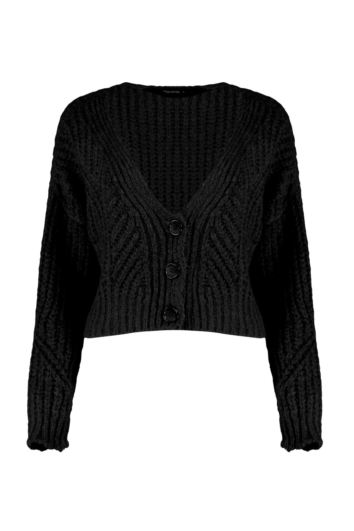 Trendyol Collection-Schwarzer kurzer weicher strukturierter Strickcardigan TWOAW21HI0017 7