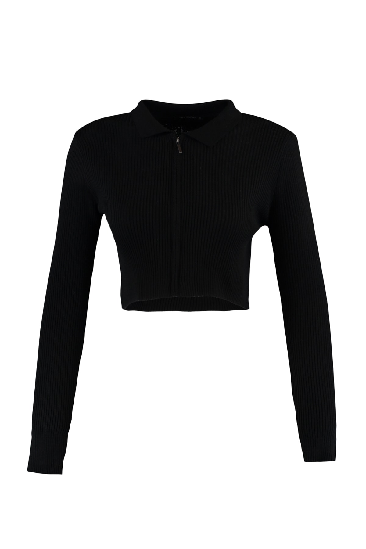 Trendyolmilla  Siyah Crop Fermuarlı Triko Hırka TWOAW21HI0154 - Görsel 7