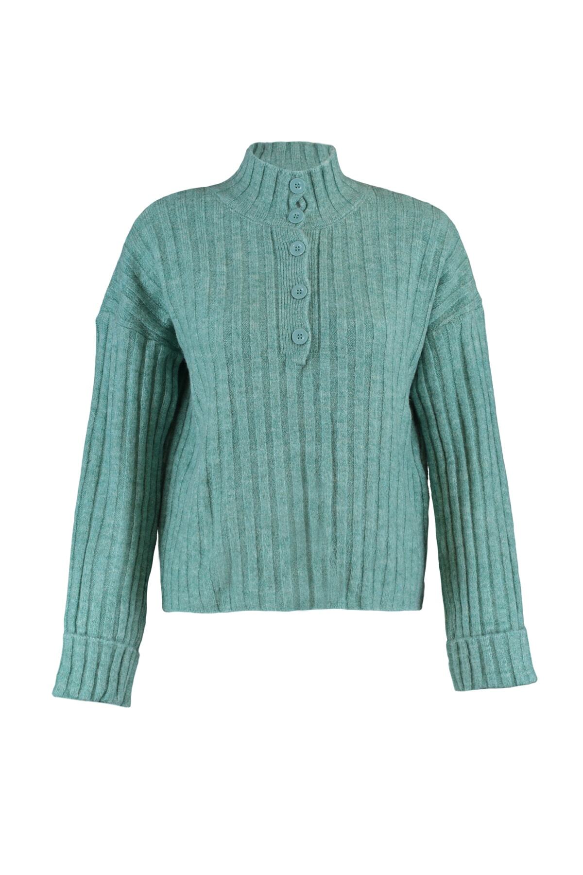 Trendyol Collection-Weit geschnittener, weicher Strickpullover Mint – Stehkragen 7