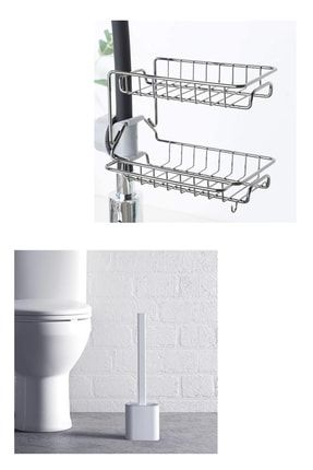® Paslanmaz Çelik Mutfak Banyo Organizer Ve Askılı Yumuşak Silikon Tuvalet Fırçası Seti PRA-6111085-5986