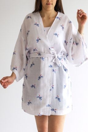 100% Organik Pamuk Müslin Kimono Plaj Bornozu Sabahlık Kadın Kimono nmsummer01