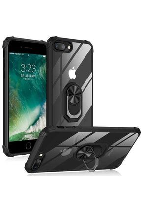 Apple Iphone 7 Plus Uyumlu Kılıf Standlı Yüzüklü Şeffaf Metal Ring Ultra Protective Case CS-MTLRNG-PRTCV49