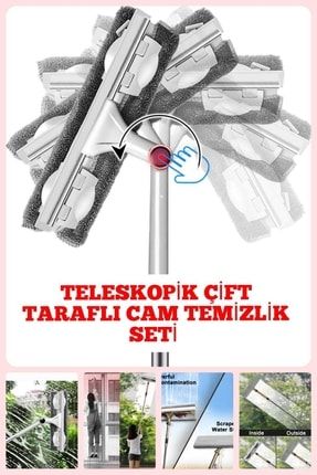 Çift Taraflı Uzun Saplı Temizleme Fırçası Pencere Temizleyici Cam Silecek Teleskopik Çubuk baby3225