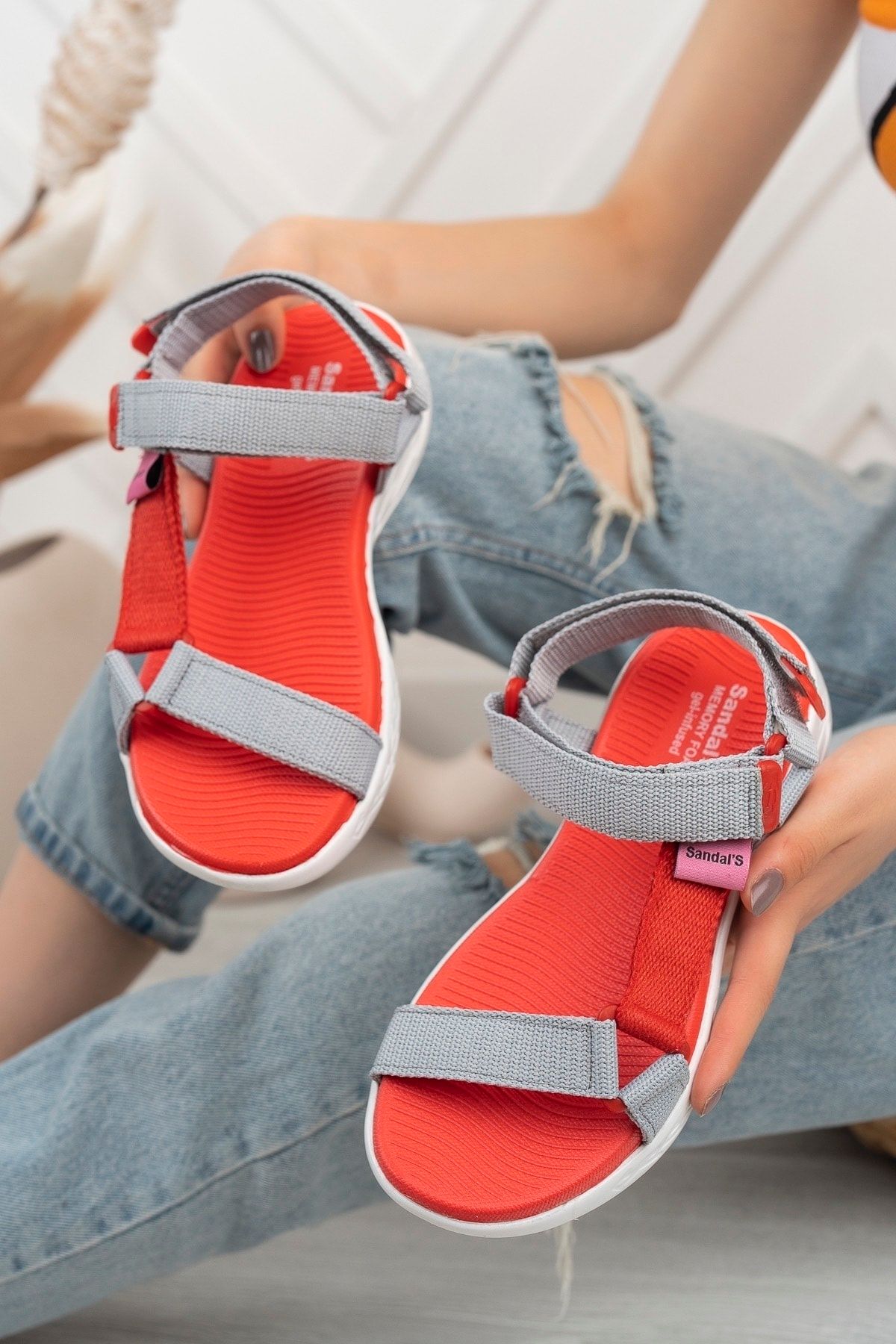Red velcro sandals clearance