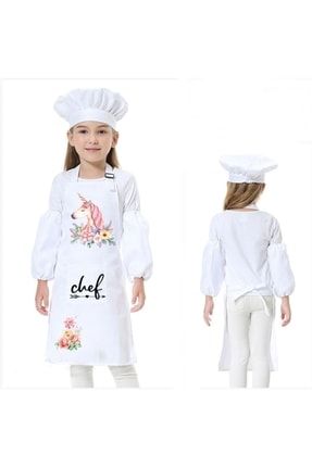 Beyaz 3 Parça Önlük Set Çocuk Şef Önlük Mutfak Önlük Aşçı Önlük ray000003700