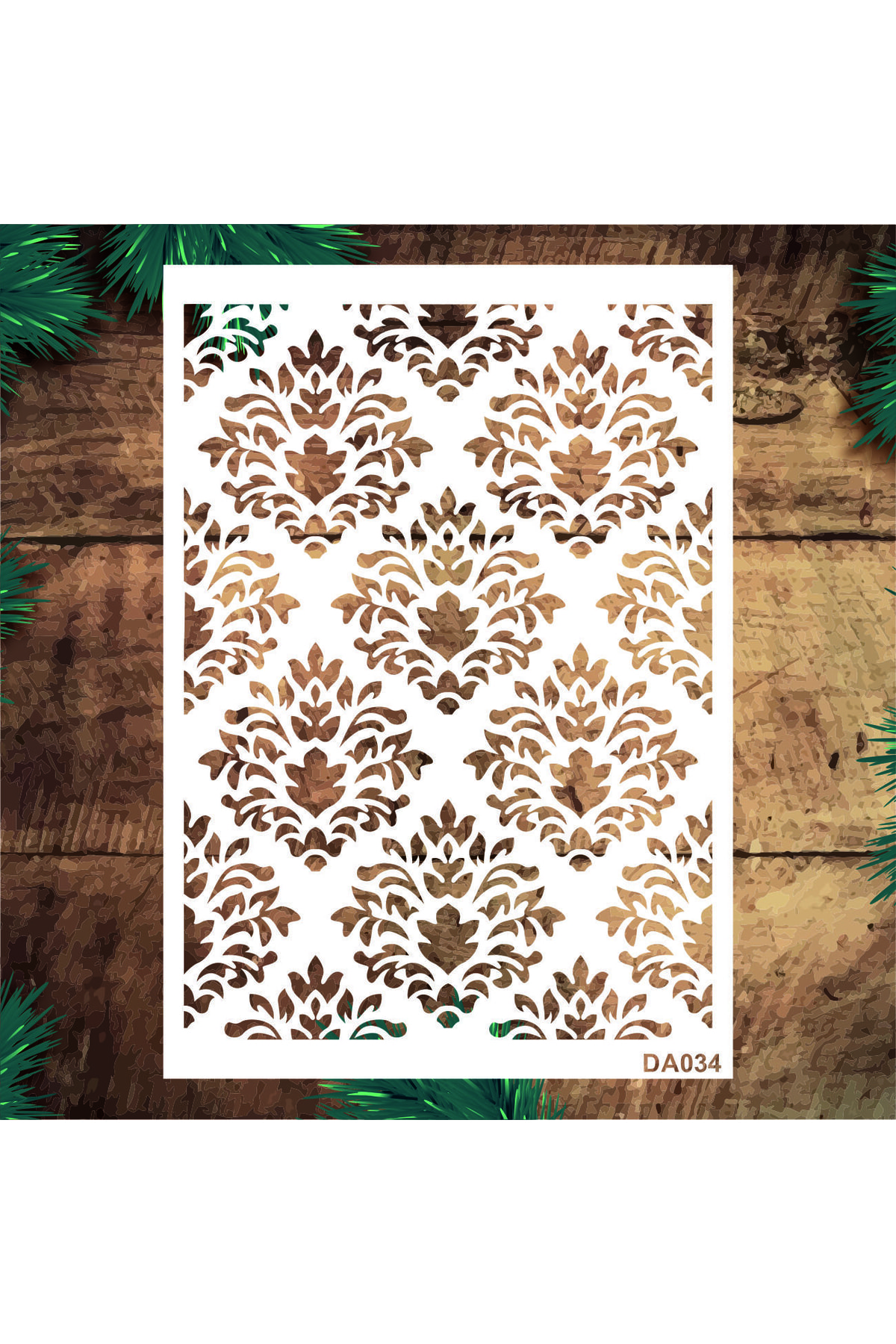 STENCİLTASARIM Stencil Tasarım Da034 Damask- Dekoratif Duvar, Fayans Ve Eşya Boyama Şablonları 21x30 Cm