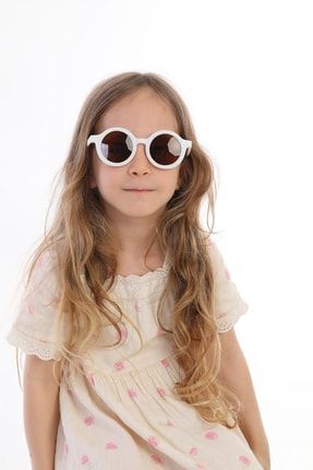 Iskandinav Model 3-10 Yaş Çocuk Güneş Gözlüğü Beyaz Yuvarlak Çerçeve Kahve Cam Uv400 Korumalı İthal Yuvarlak