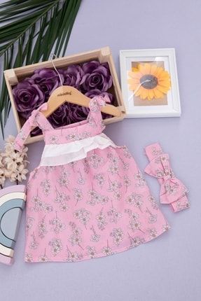 Kız Bebek Papatya Desenli Bandanalı Elbise Takım- 222030110 (3-24 Ay) bws222030110