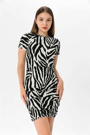 Zebra Desen Sırtı Açık Detaylı Kadın Elbise Siyah - 62445 22Y0162445