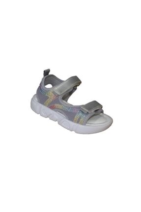 Yazkış Kız Çocuk Siyah Gri Üzeri Taşlı Kalın Comfort Taban Çırtlı Triko Spor Sandalet YKA756