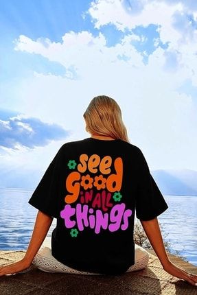 Kadın See Good In All Things Baskılı Oversize T-shirt SG45