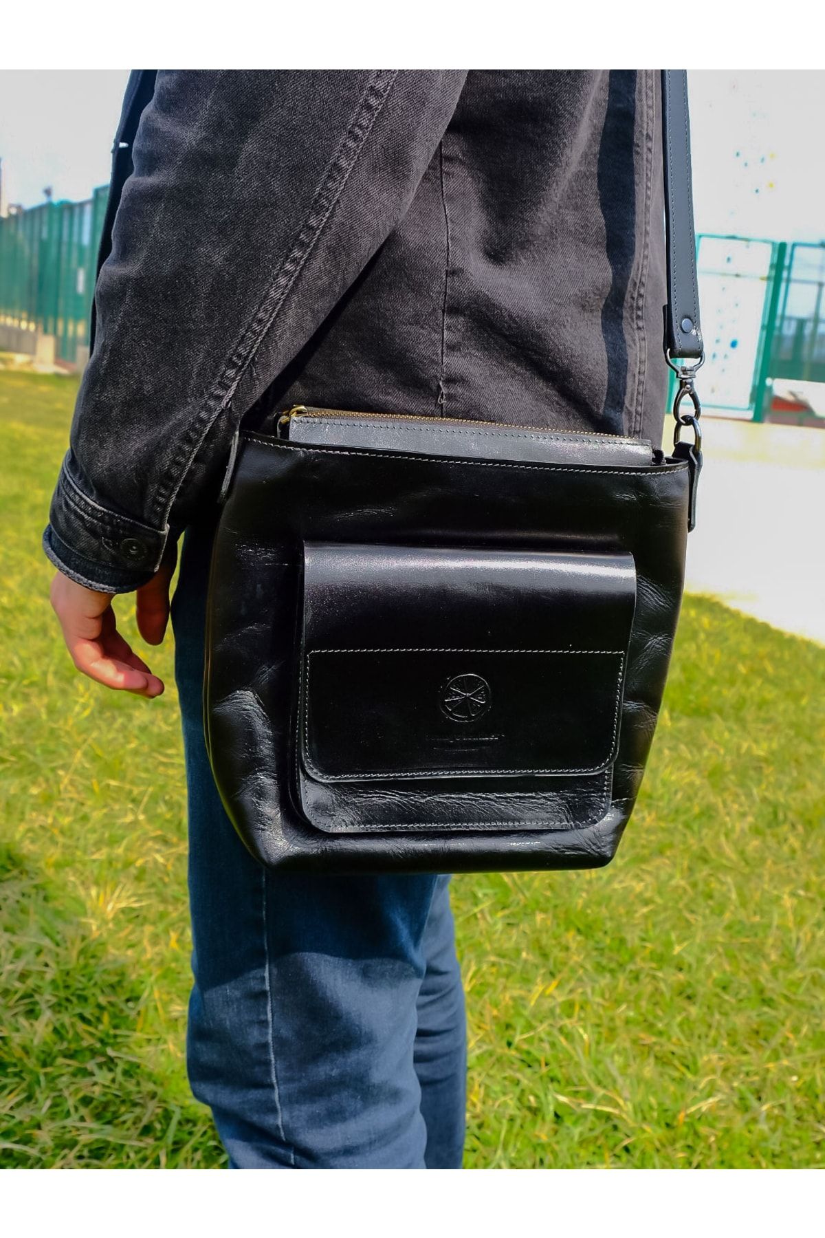 orange leather Unisex Deri Messenger Çantga LR7212