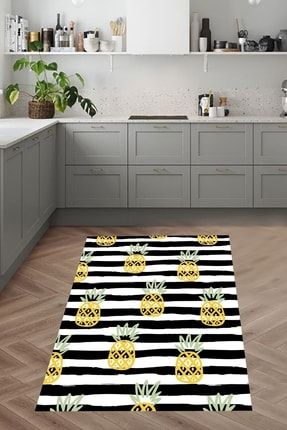 Ananas Desenli Dijital Baskılı Kaymaz Taban Yıkanabilir Leke Tutmaz Mutfak Halısı J-BFOKT7