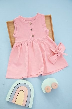 Kız Bebek Önden Düğmeli Askılı&fularlı Elbise (0-24 Ay) 107002KW