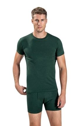 Erkek Yeşil Pamuklu Likralı T-shirt 133 JBR133.0000001