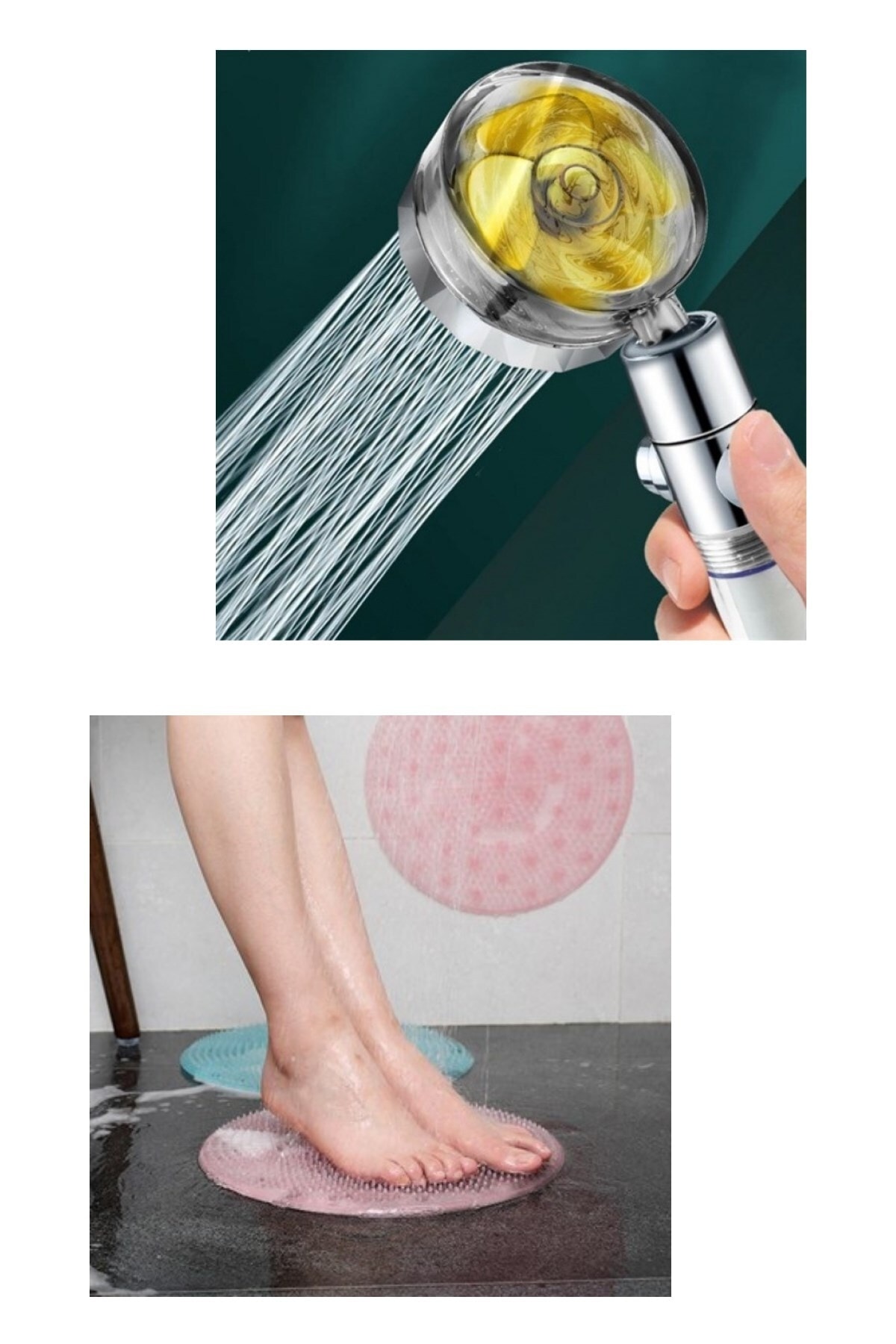 Buffer ® Turbo Pervaneli Su Tasarruflu 360 Derece Dönebilen Duş Başlığı Ve Silikon Banyo Masaj Matı