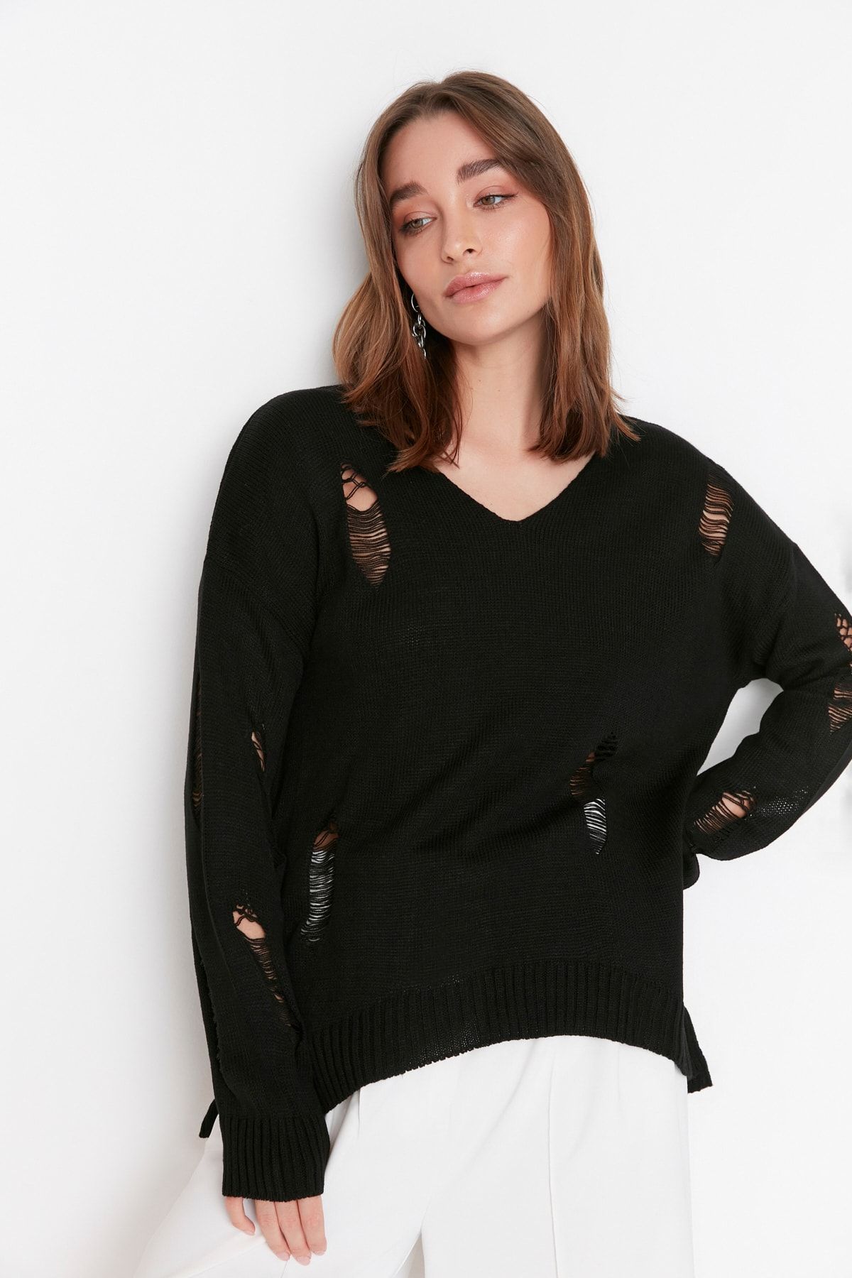 Trendyol Collection-Μαύρο Πλεκτό Πουλόβερ 4