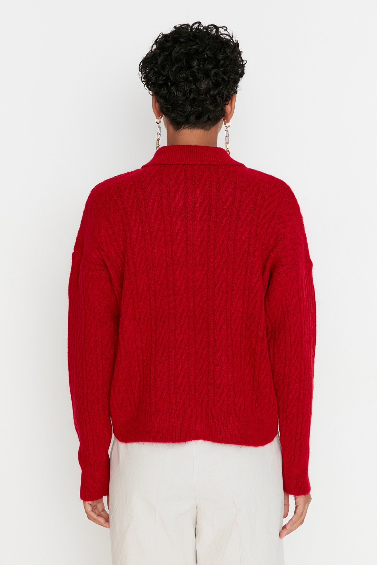 Trendyolmilla  Kırmızı Geniş Kalıp Yumuşak Dokulu Triko Kazak TWOAW21KZ2635 - Görsel 5