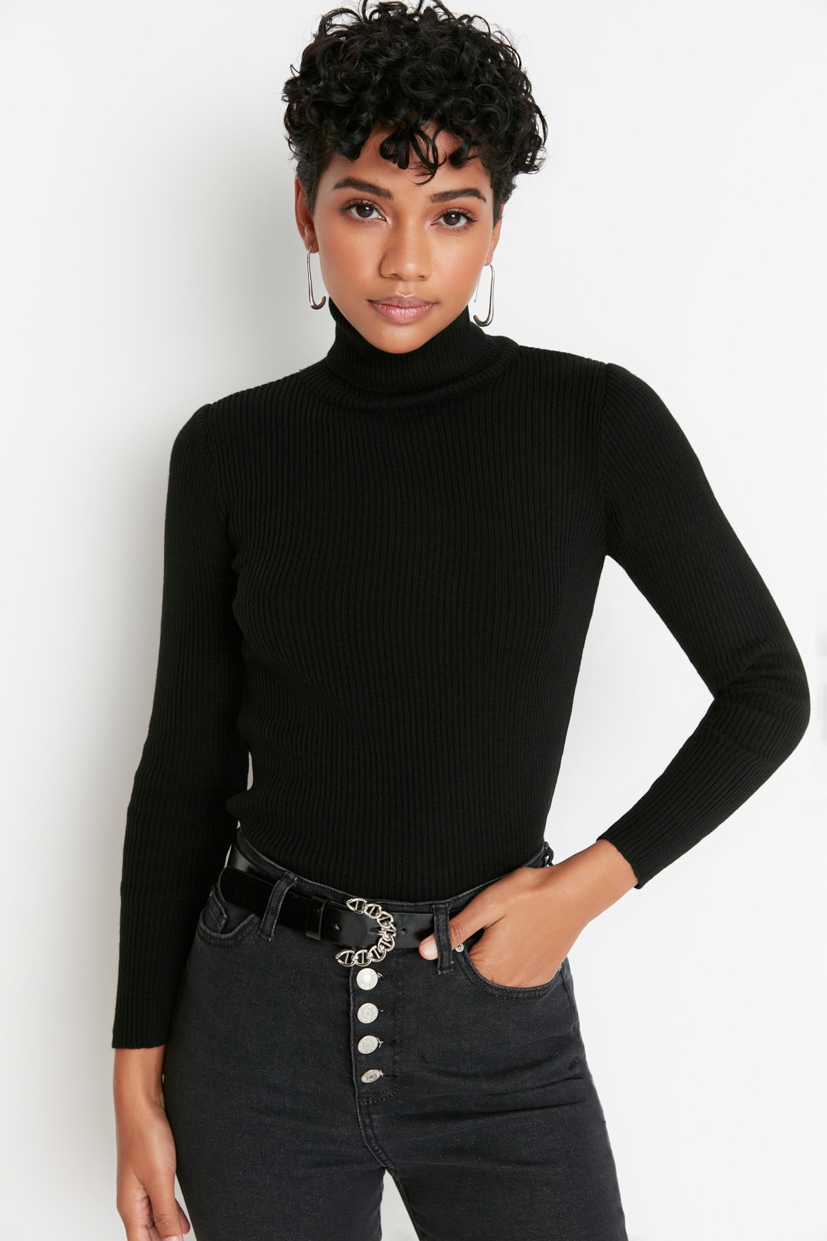 Trendyol Collection Pullover Schwarz Slim Fit