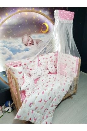 70x130 Bebek Uyku Seti Cibinlikli Ay Yıldız Desen 11 Parça (beşik Dahil Değildir) TAN10063