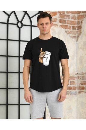 Unisex El Bardak Baskılı Siyah Oversize T-shirt EBK63