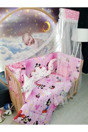 70x130 Bebek Uyku Seti Cibinlikli Mickey Desen 11 Parça (beşik Dahil Değildir) TAN10067