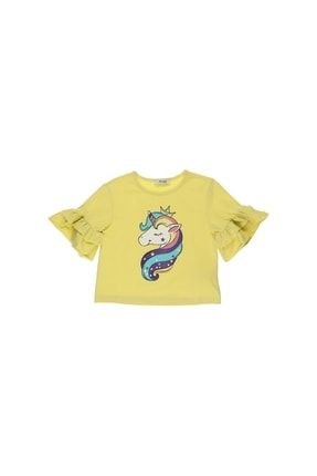 Kız Çocuk Unicorn Baskılı Kısa Kollu T-shirt 2211GK05085