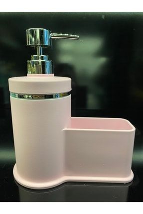Soft Dokulu Mutfak Sıvı Sabunluk Deterjanlık Süngerlik Pembe Platin 20x18x9 Cm M13