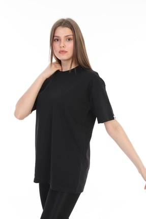 Unısex Super Oversize Siyah Basıc Yuvarlak Yaka T-shirt UOBT-002