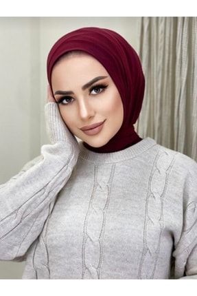 Çıt Çıtlı Bordo Hijab Eşarp Şal Bone 00019