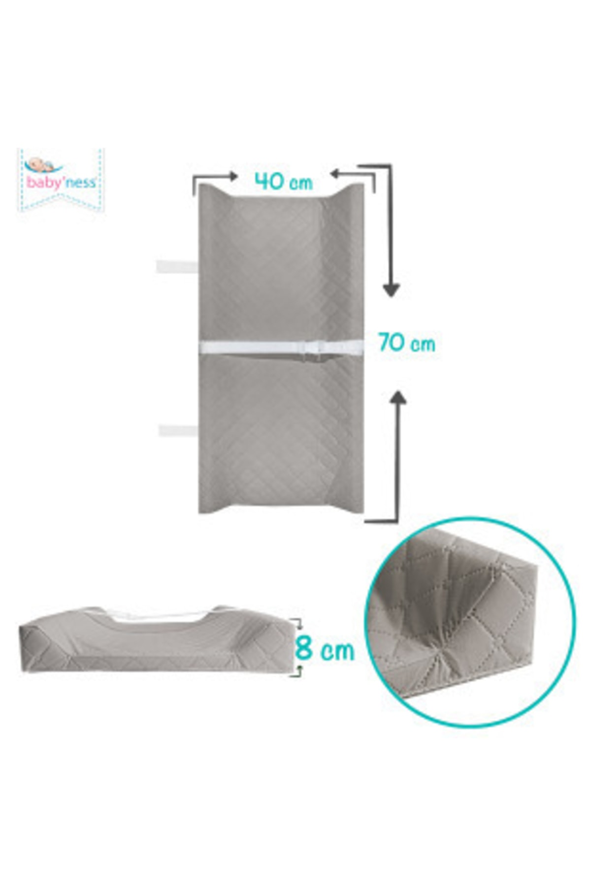 Baby'ness Bebek Alt Değiştirme Minderi 40x70 Cm Sıvı Geçirmez Leke Tutmaz Gri fotoğrafı 4 (önizleme)