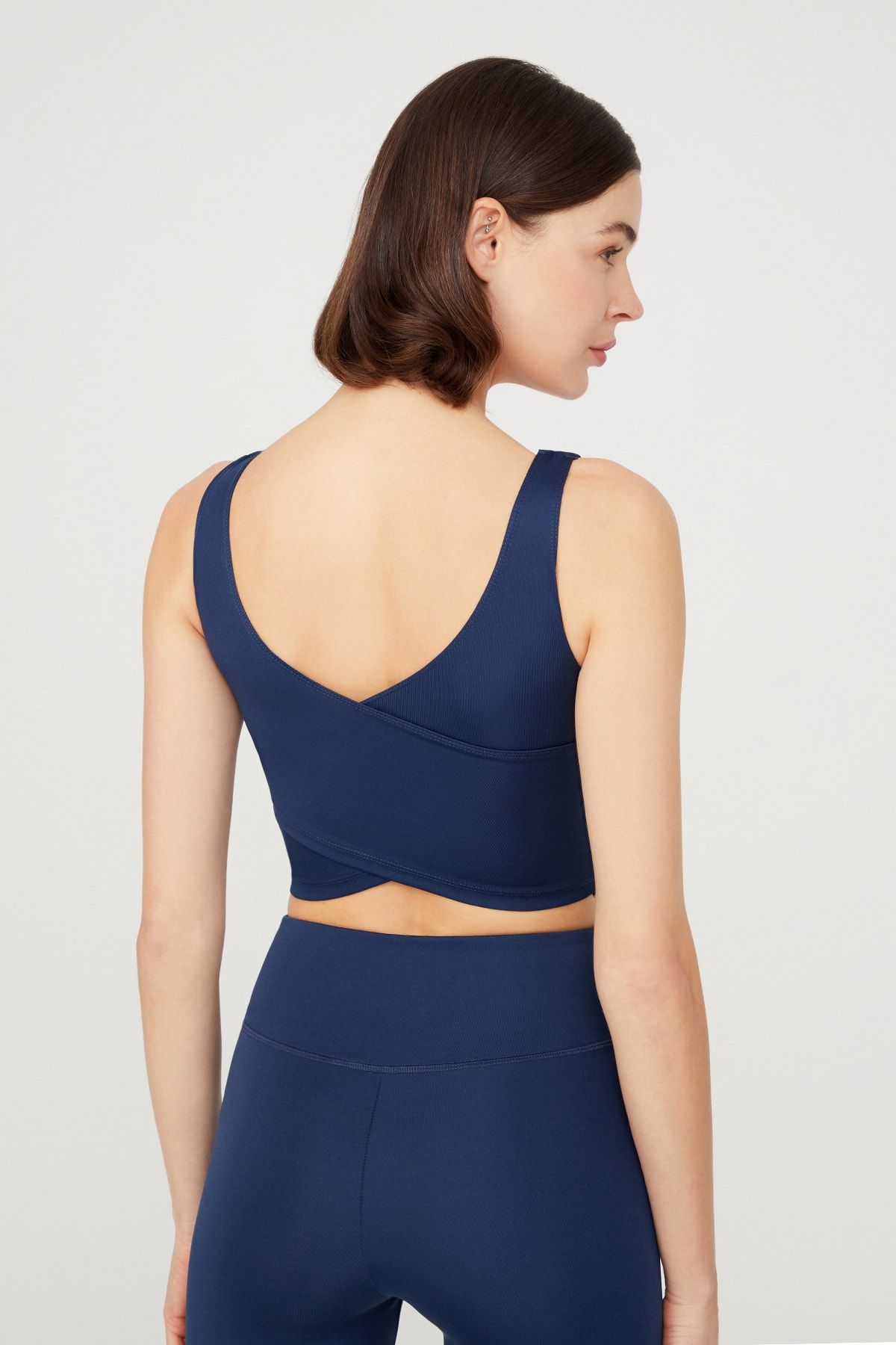 Los Ojos-Albastru bleumarin ușor susținut la spate Detaliat Crop Top acoperit Bustieră decupată 4